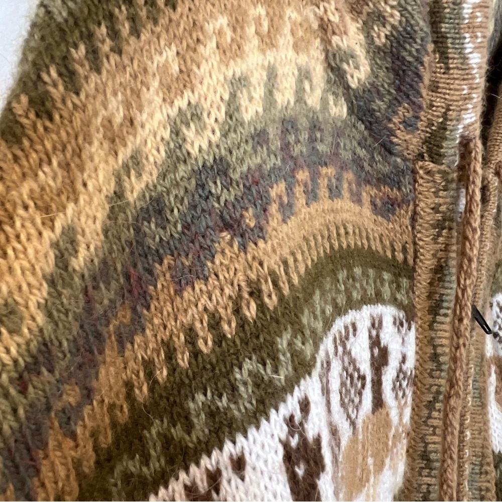 Alpaca Connection Zip Sweater Large Peruvian Alpaca Wool Green Multicolor Hooded - Picture 5 of 11